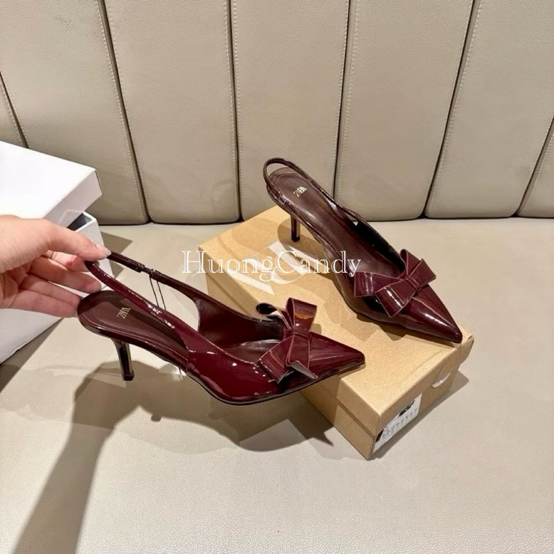 Giày ZR giày mũi nhọn nơ da bóng 7cm(Lùi 1 sz)H284
