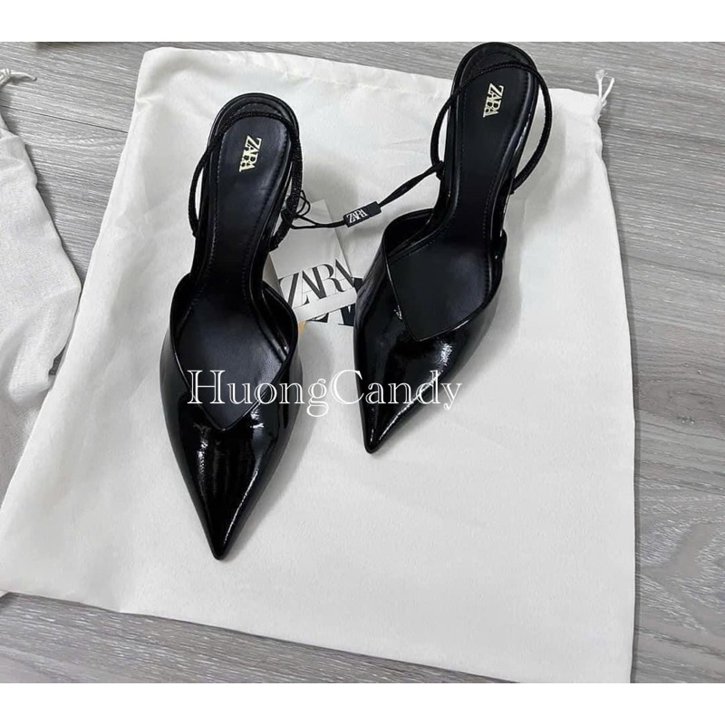 Giày ZR đen trơn hở gót FULLBOX(hàng sẵn)H123