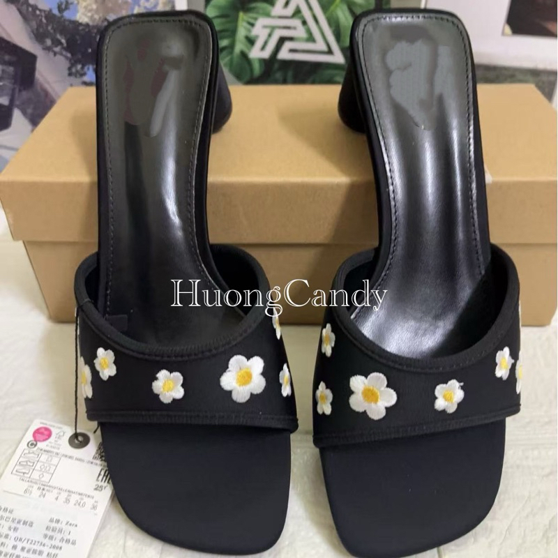 Guốc Z đen thêu hoa cúc vàng FULLBOX(sẵn)H430/3W096/T2.5A
