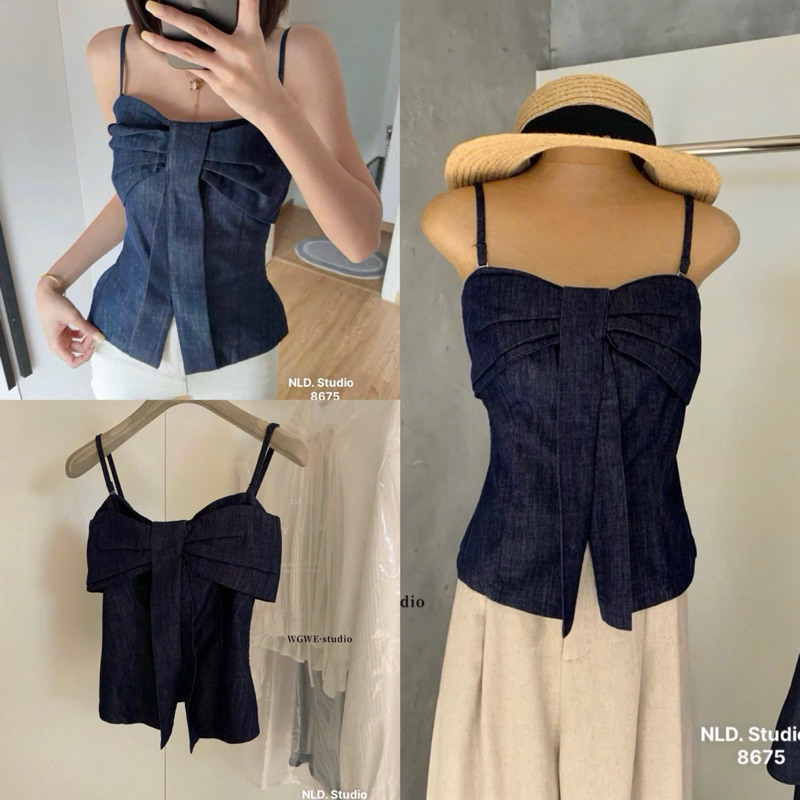 Áo Jean hai dây WGWE nơ ngực #W8675# H583
