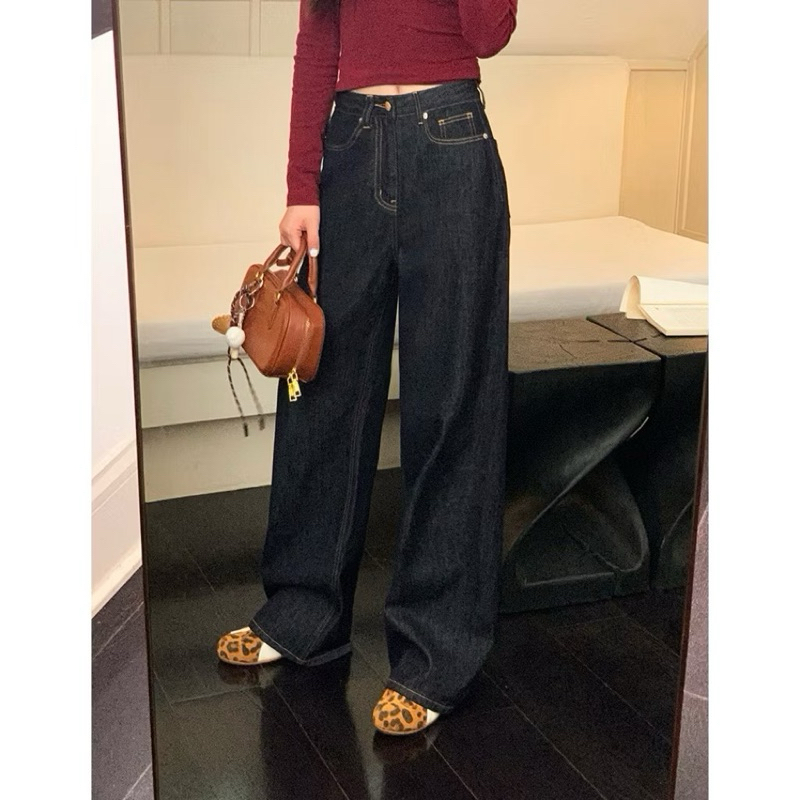 Quần jeans WGWE dài xanh ống rộng cơ bản #W7901# H556