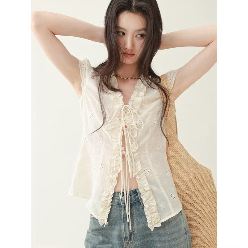 Áo Sơ Mi Nữ Thô Boi WGWE #W8974#H563 Buộc Nơ Ngực Tay Ngắn/ giá A1