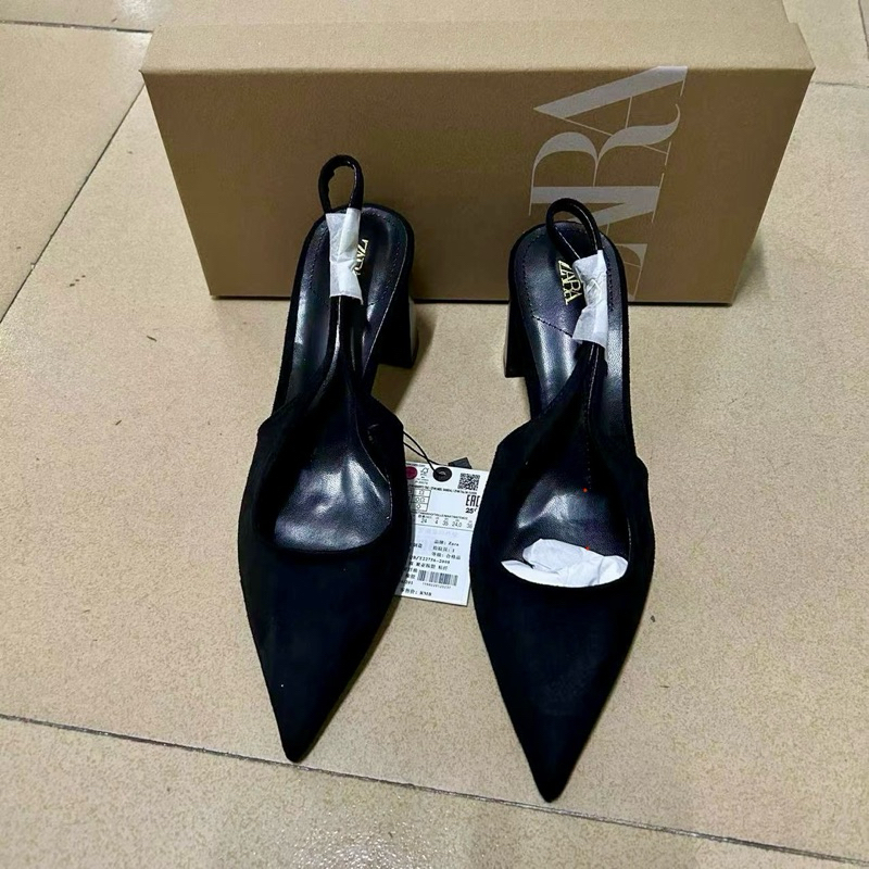 Giày Za Da Lộn nâu/đen Slingback trơn mũi nhọn Basic FullBox (sẵn)-2442-1A/T2-1A/H572