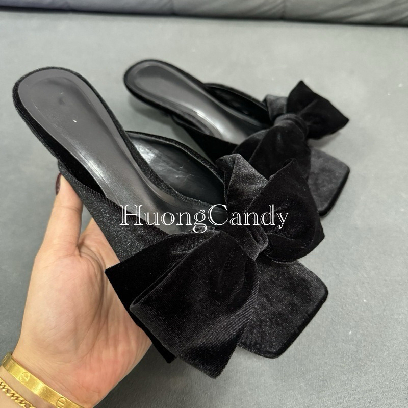 Guốc Z nhung đen Phối nơ Nhung FULLBOX/H588/