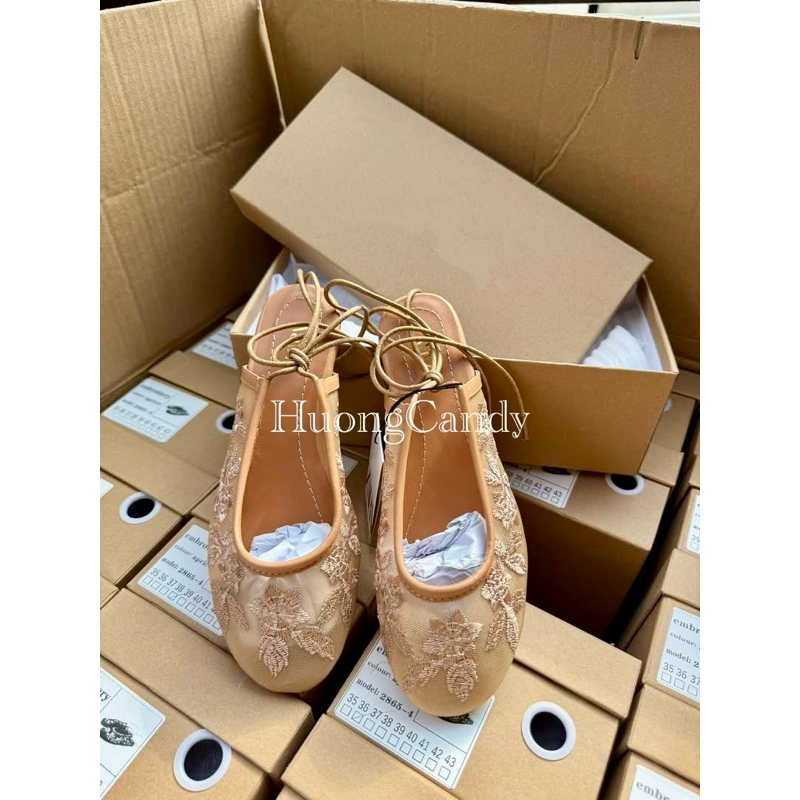 Giày nữ mùa hè Dây buộc cổ chân màu Nâu thêu hoa thanh lịch Fullbox/2865-4/H596/T2.8A