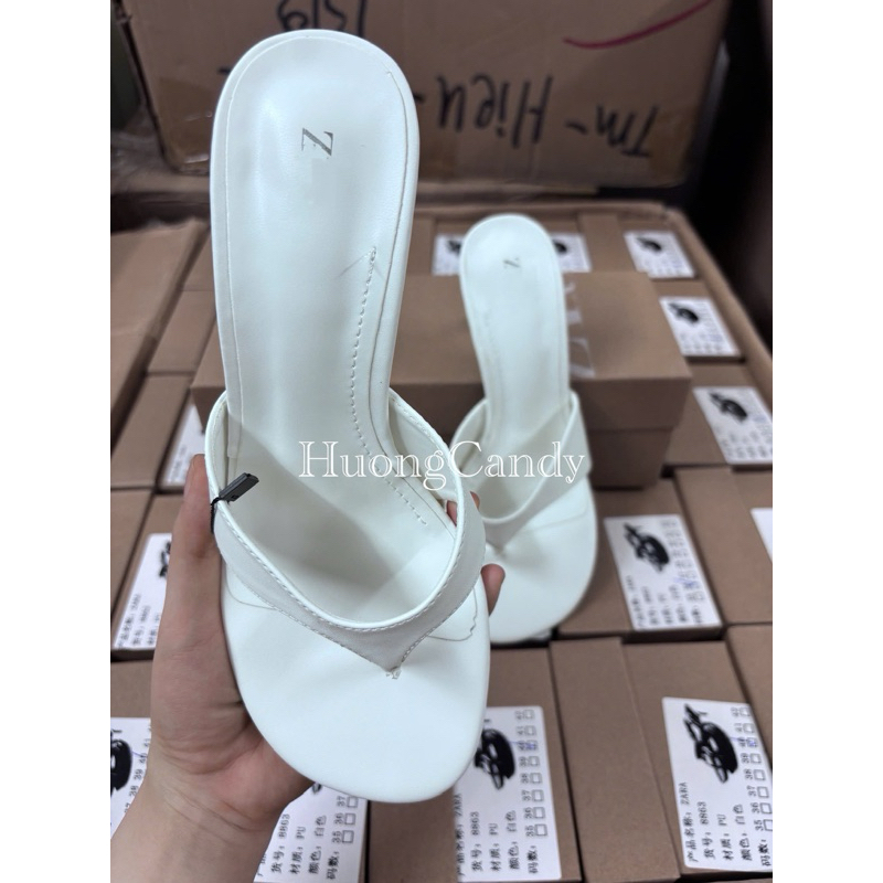 (chân mảnh lùi 1sz) Guốc dét xỏ ngón trắng tinh khôi FULLBOX(sẵn)-H442
