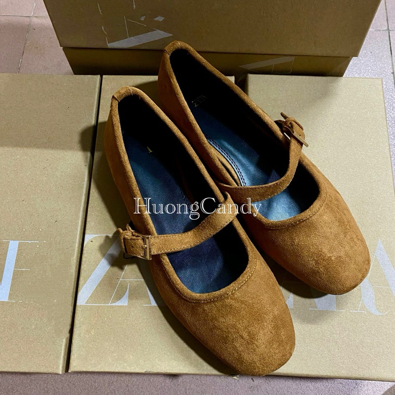 (sẵn) Giày Det búp bê da lộn be nâu  FULLBOX-H454