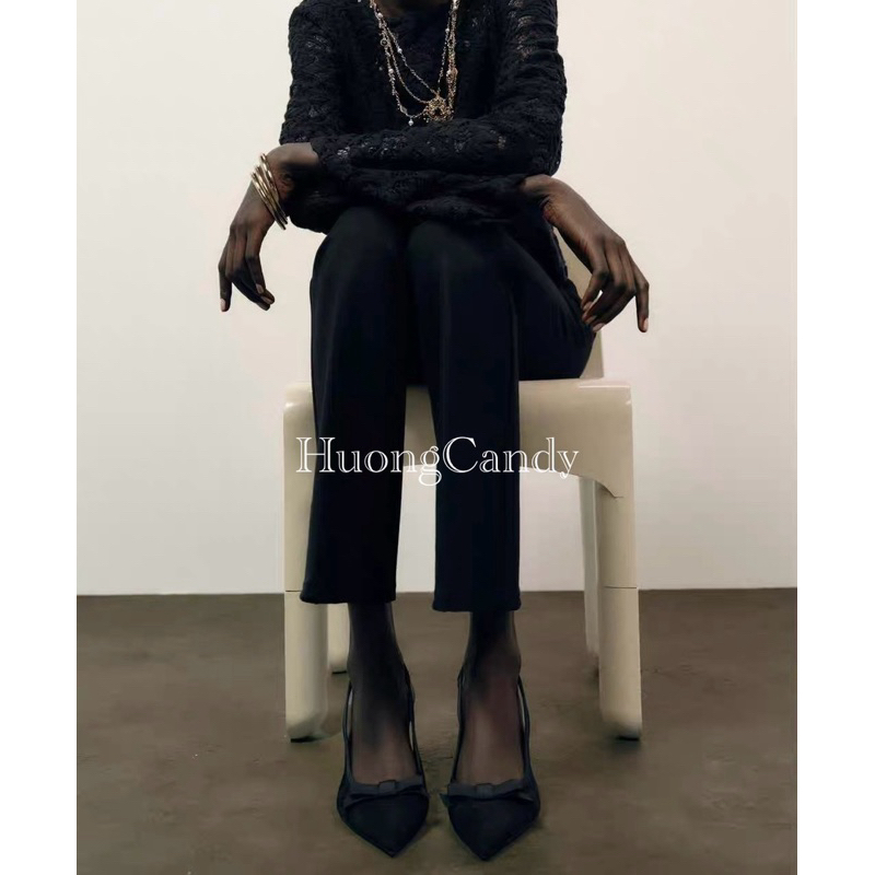 (chân mảnh lùi 1sz) GIÀY CAO GÓT Zet  VẢI PHỐI NƠ-H465/3W055-12/T2.2B