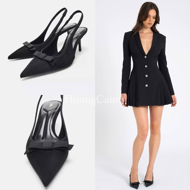 (chân mảnh lùi 1sz) GIÀY CAO GÓT Zet  VẢI PHỐI NƠ-H465/3W055-12/T2.2B