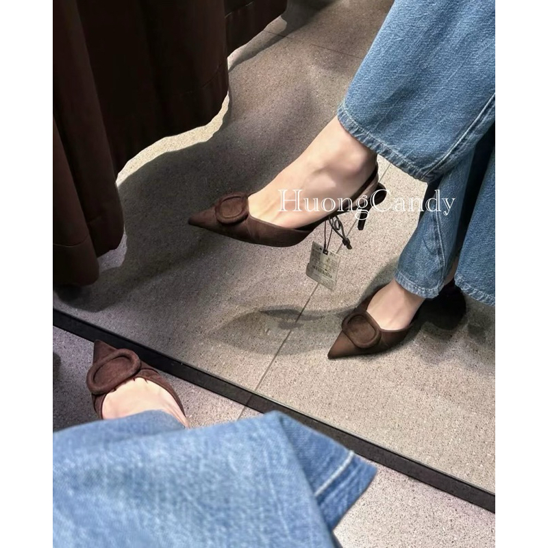 (lùi 1sz) Sandal Zet viền vuông Da lộn mũi nhọn FULLBOXii(sẵn)-H472/3W079-2/T1.2