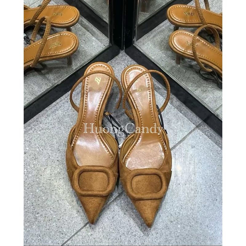(lùi 1sz) Sandal Zet viền vuông Da lộn mũi nhọn FULLBOXii(sẵn)-H472/3W079-2/T1.2