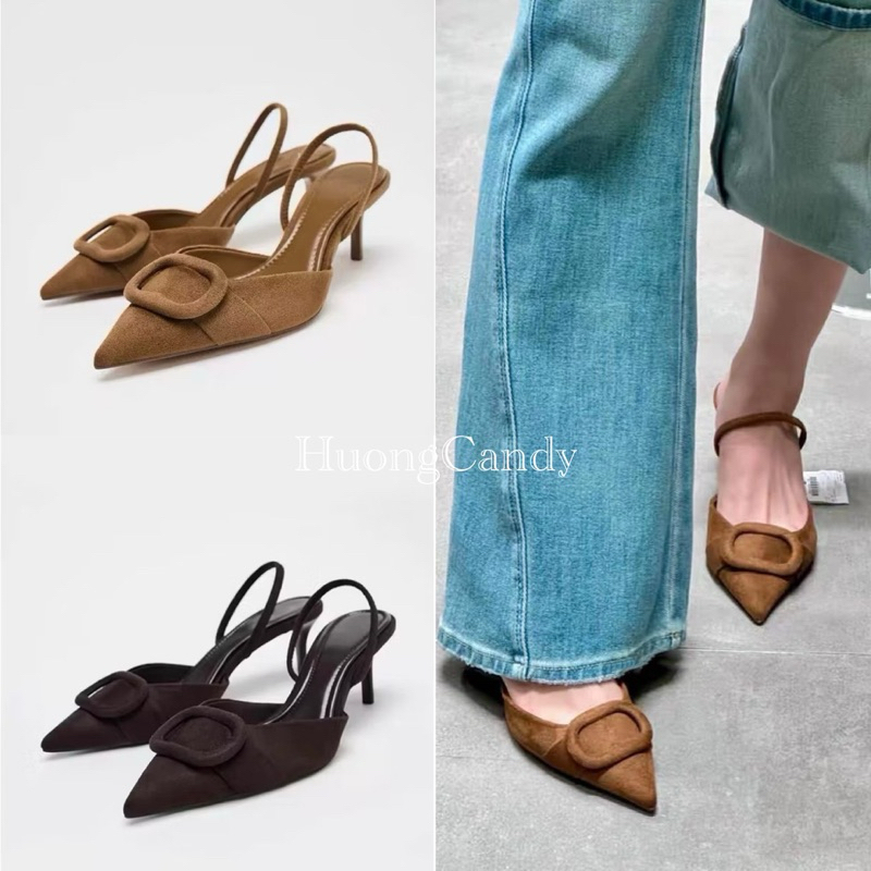 (lùi 1sz) Sandal Zet viền vuông Da lộn mũi nhọn FULLBOXii(sẵn)-H472/3W079-2/T1.2