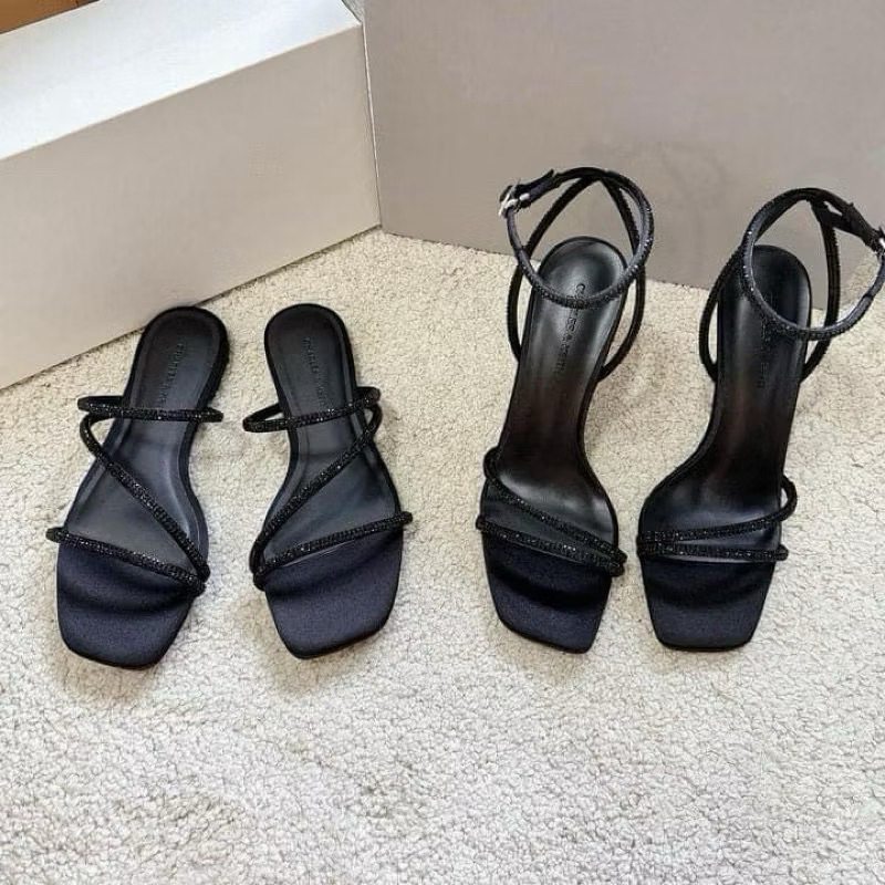 Sandal Dép C mũi vuông đế bệt quai đính đá hạt -6186-T1.4- lấp lánh-H479