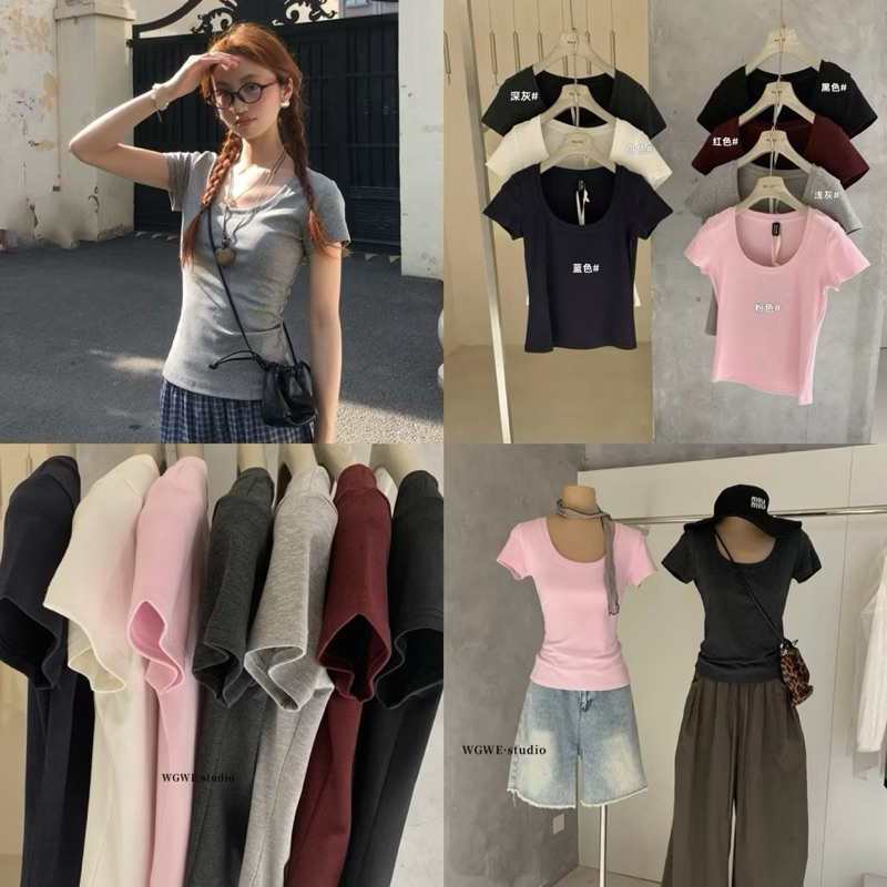 Áo Thun WGWE cotton Ôm Layer Cổ Yếm W8613# chuẩn hãng/H22