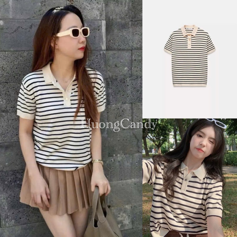 Áo len Z ngắn tay kẻ xuất chuẩn[Sẵn]-H517-T1.1