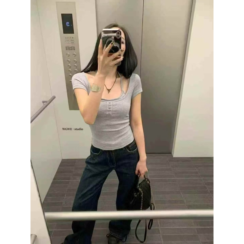 Áo Thun WGWE cotton Ôm Layer Cổ Yếm W8613# chuẩn hãng/H22