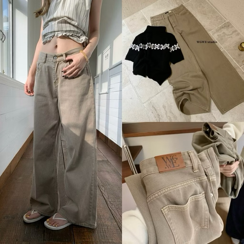 Quần Jeans Nâu Tây Ống Rộng Y2K W8521#/H520
