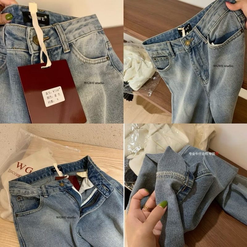 Quần Dài WGWE Jeans Ống Rộng Xanh Mài Bạc W7249#/H519