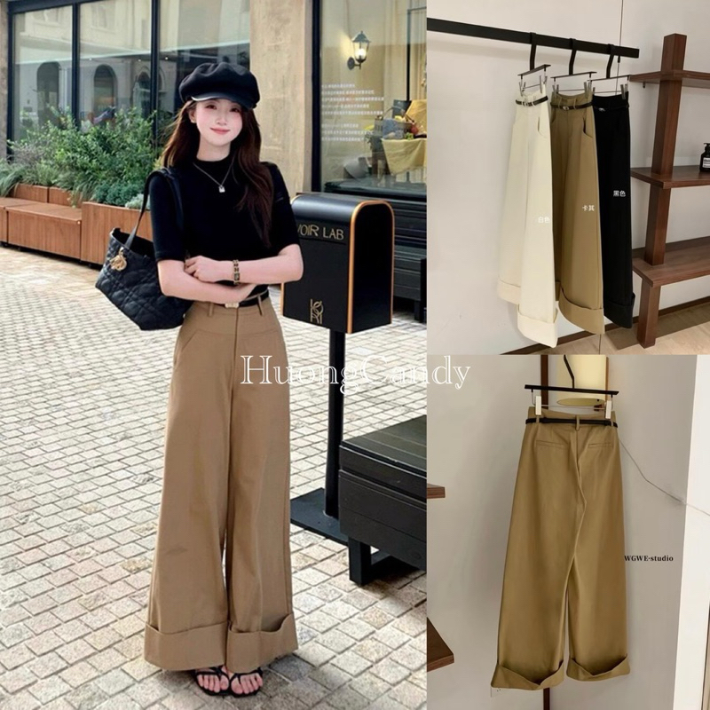 Quần Kaki WGWE Ống Rộng Gập Gấu Kèm Thắt Lưng W7367#/H533