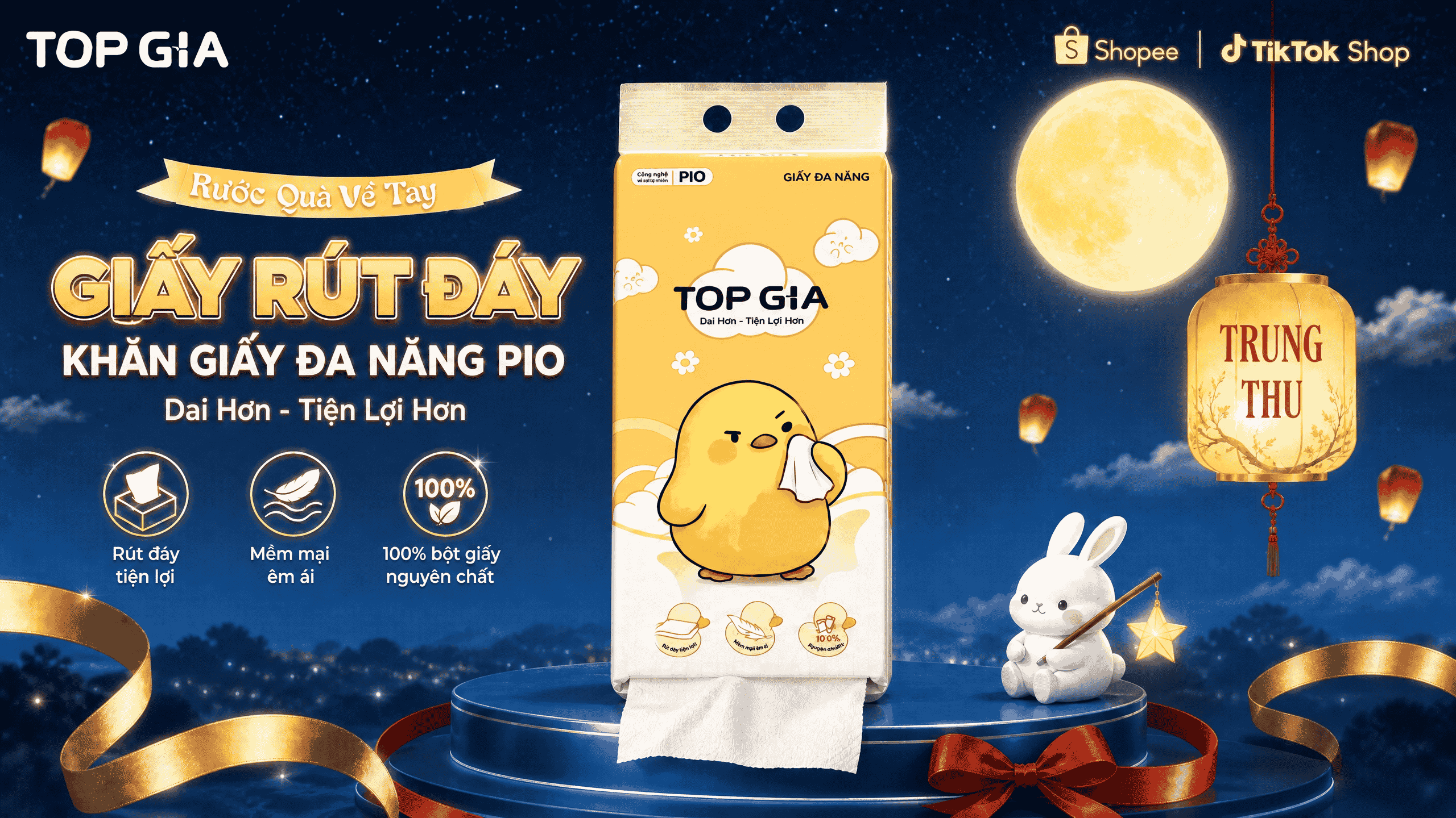 Khăn Giấy Pio Top Gia: Bảo Bối Cho Mâm Cỗ Trung Thu Tinh Tươm & Ưu Đãi Mua Là Có Quà
