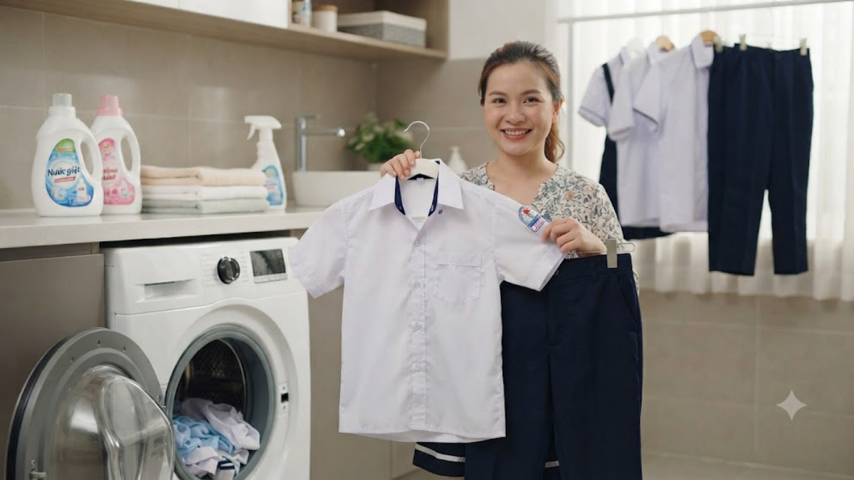 Tuyệt chiêu giặt sạch đồng phục cho con luôn trắng thơm mùa mưa