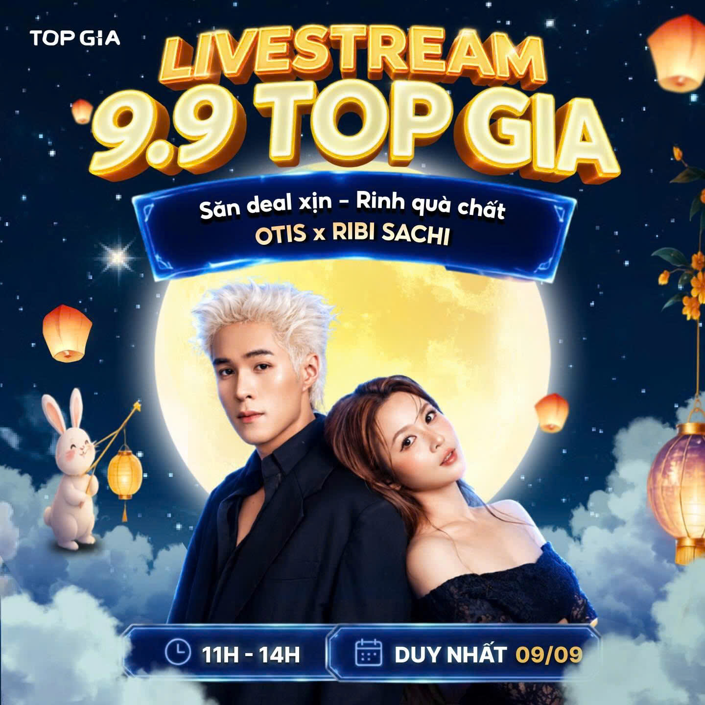 Idol Otis và Ribi Sachi lên sóng livestream Top Gia: Săn deal khủng giờ vàng dịp mega sale 9/9