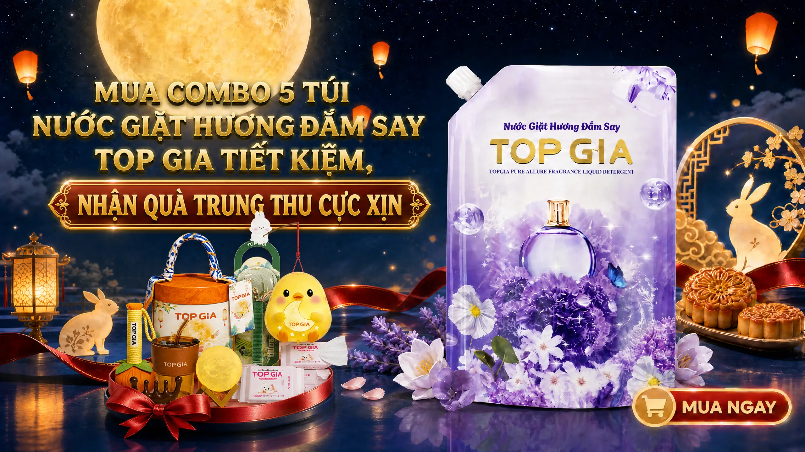 Mua combo 5 túi nước giặt hương đắm say Top Gia, nhận quà Trung thu