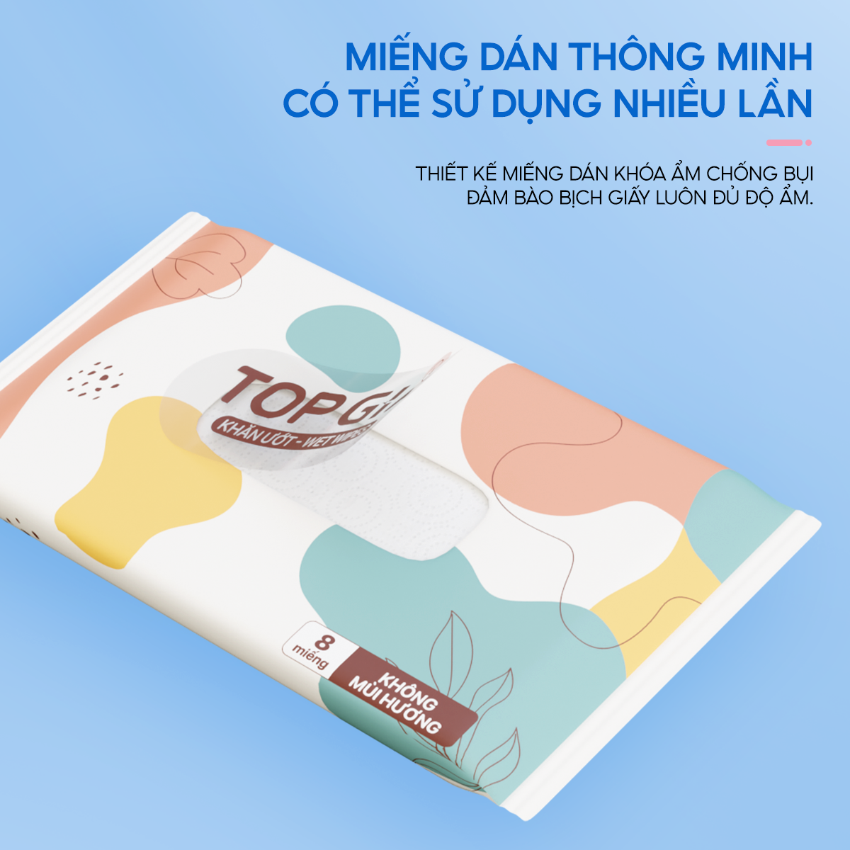 Khăn ướt mini TOPGIA túi 10 gói 8 tờ mềm mại, không mùi không parabens