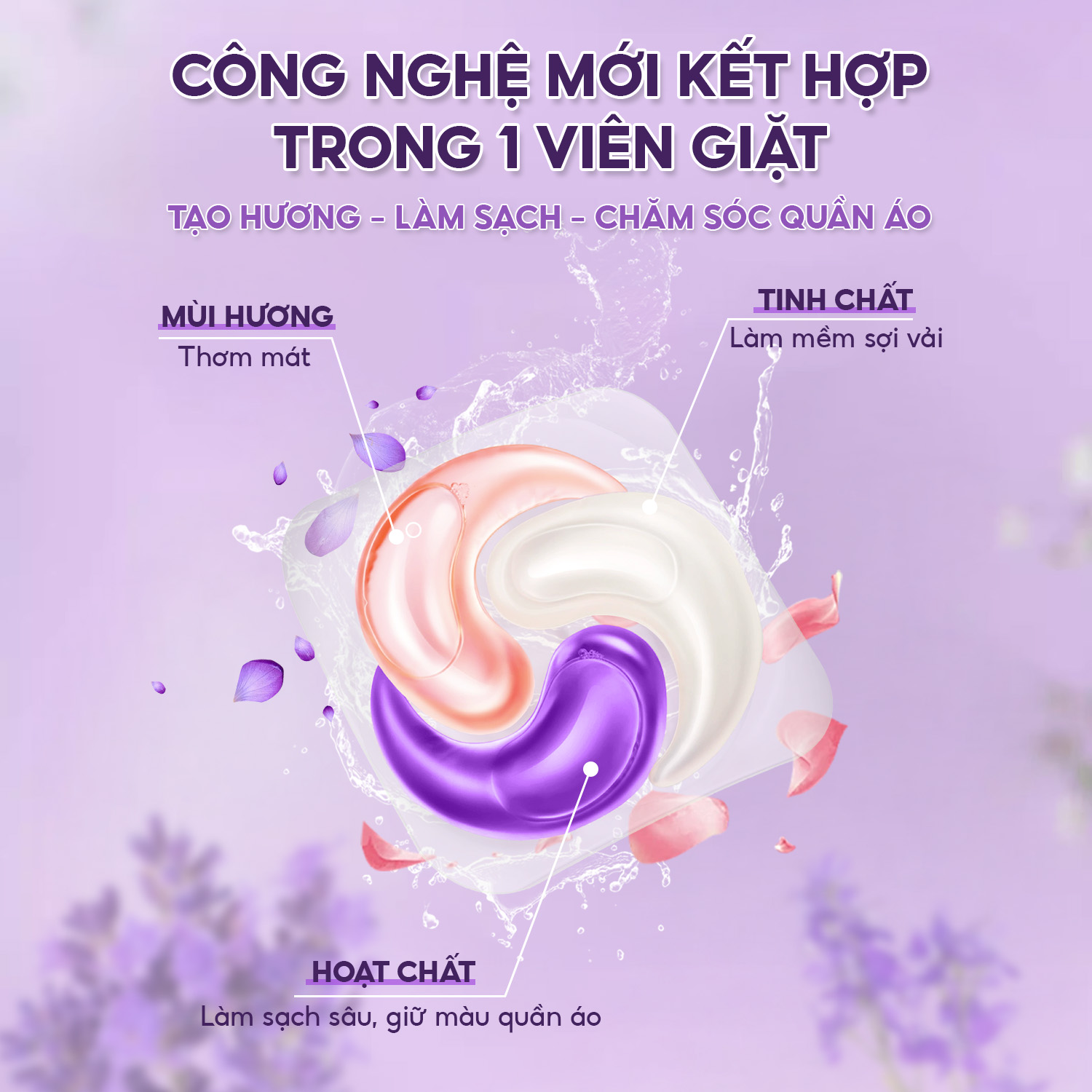 Viên giặt xả TopGia 3 trong 1 tiện lợi hương lavender, hoa hồng thơm dịu nhẹ