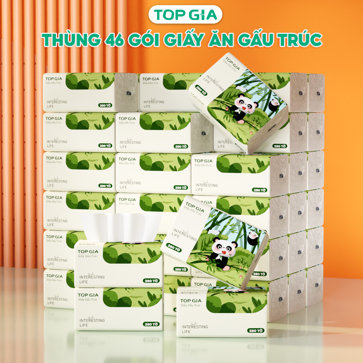 Giấy ăn rút gấu trúc Top Gia 280 tờ làm từ bột tre không chất tẩy trắng, an toàn