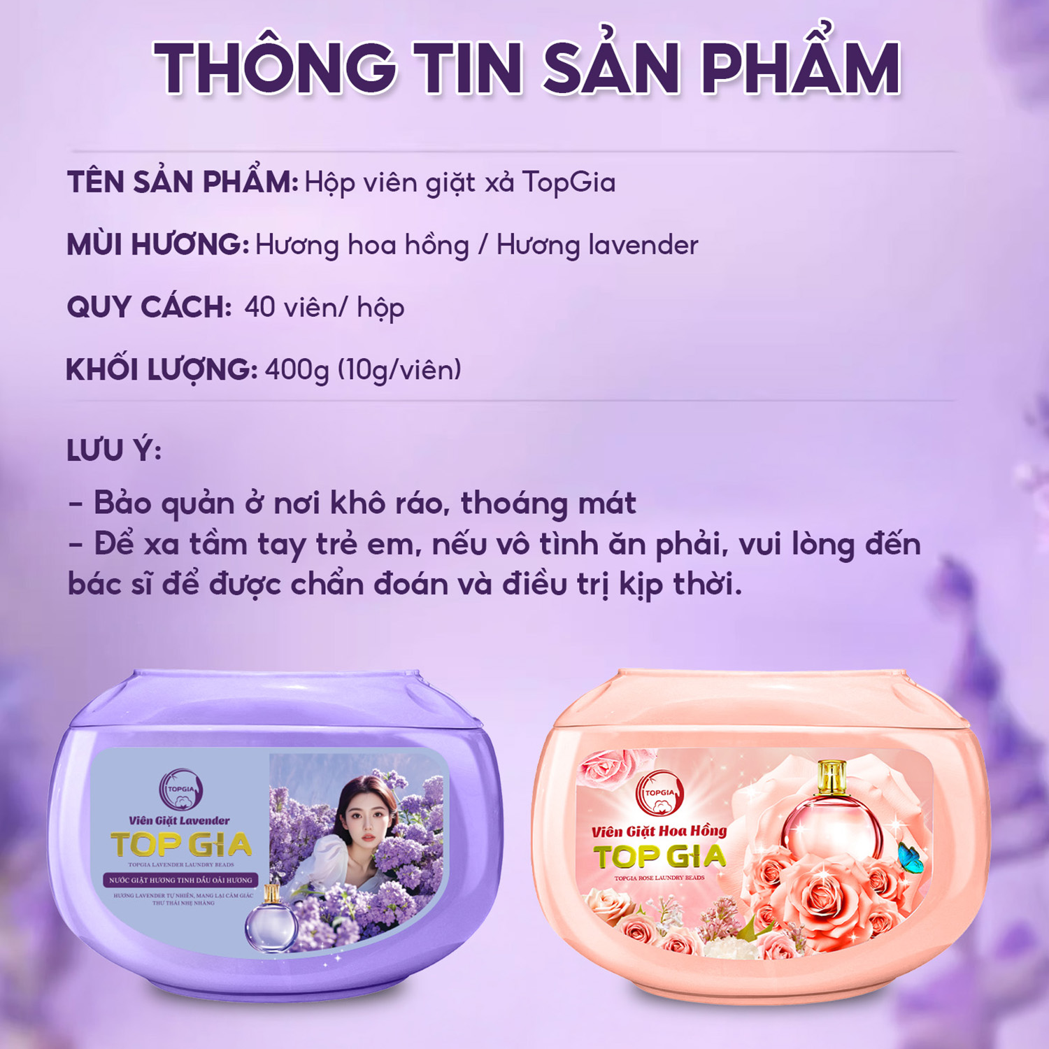 Viên giặt xả TopGia 3 trong 1 tiện lợi hương lavender, hoa hồng thơm dịu nhẹ