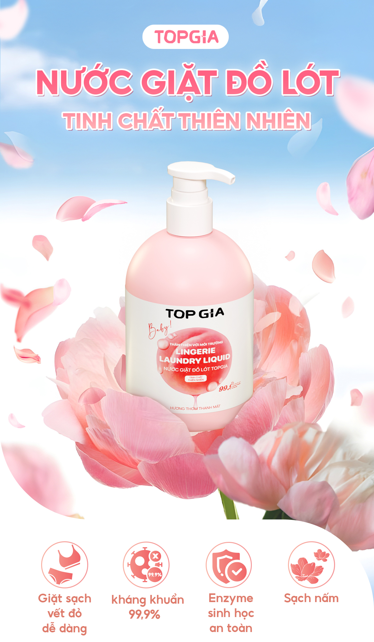 Nước giặt đồ lót sinh học TopGia 200ml khử mùi kháng khuẩn 99%