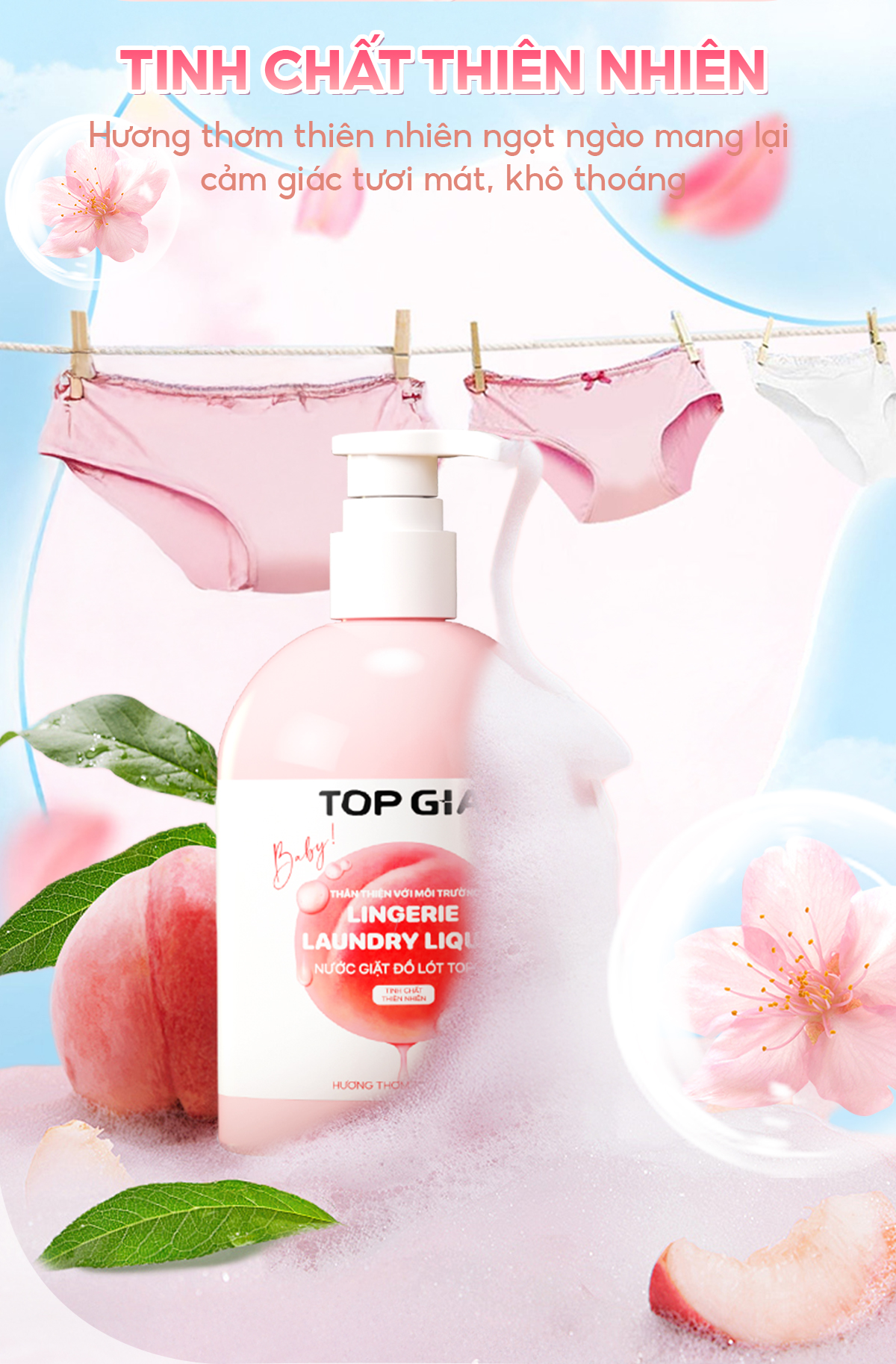 Nước giặt đồ lót sinh học TopGia 200ml khử mùi kháng khuẩn 99%