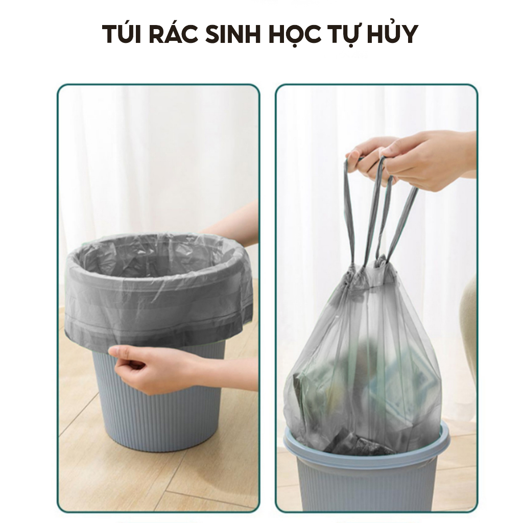Combo 3 cuộn túi đựng rác có dây Top Gia PP tự huỷ sinh học thân thiện với môi trường