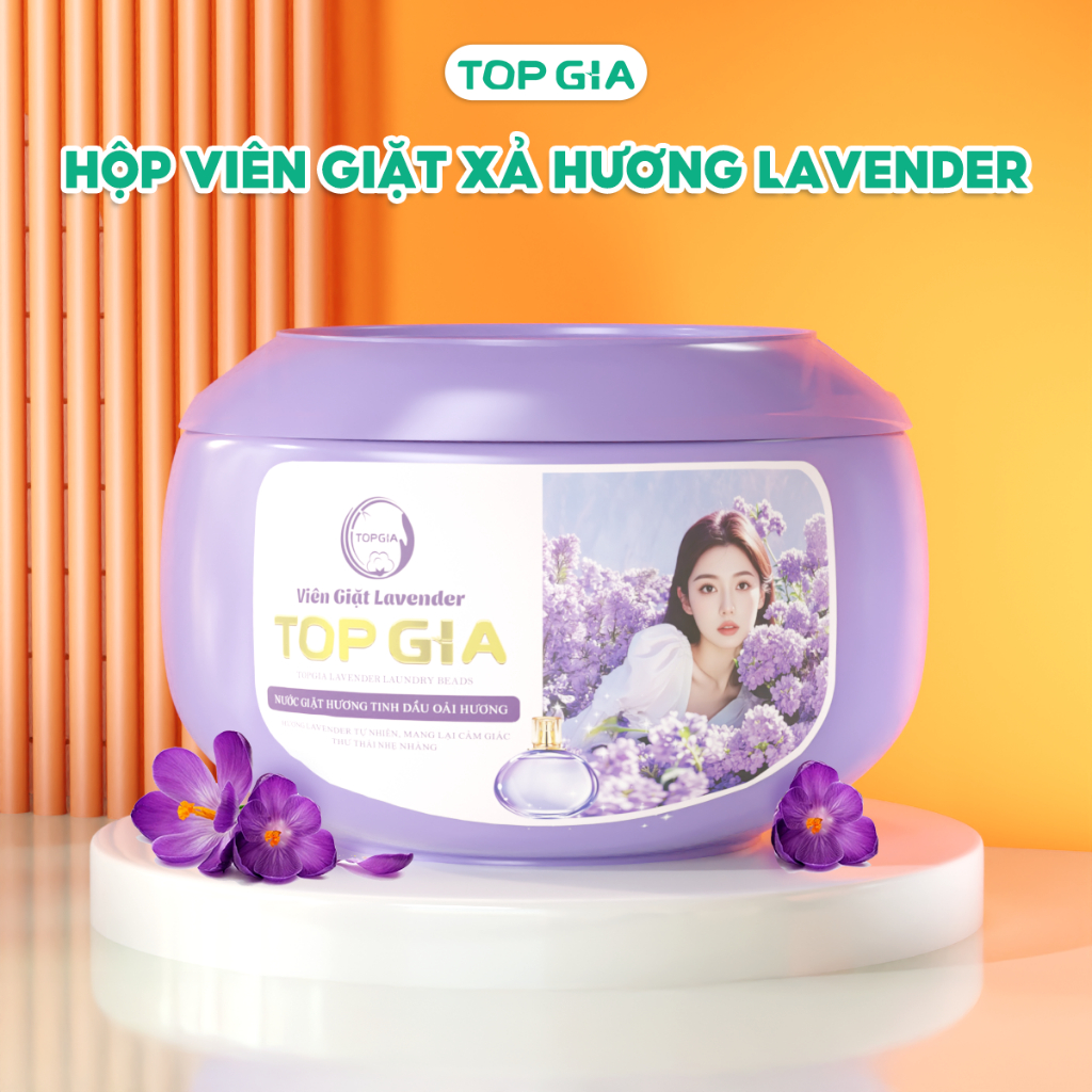 Viên giặt xả TopGia 3 trong 1 tiện lợi hương lavender, hoa hồng thơm dịu nhẹ