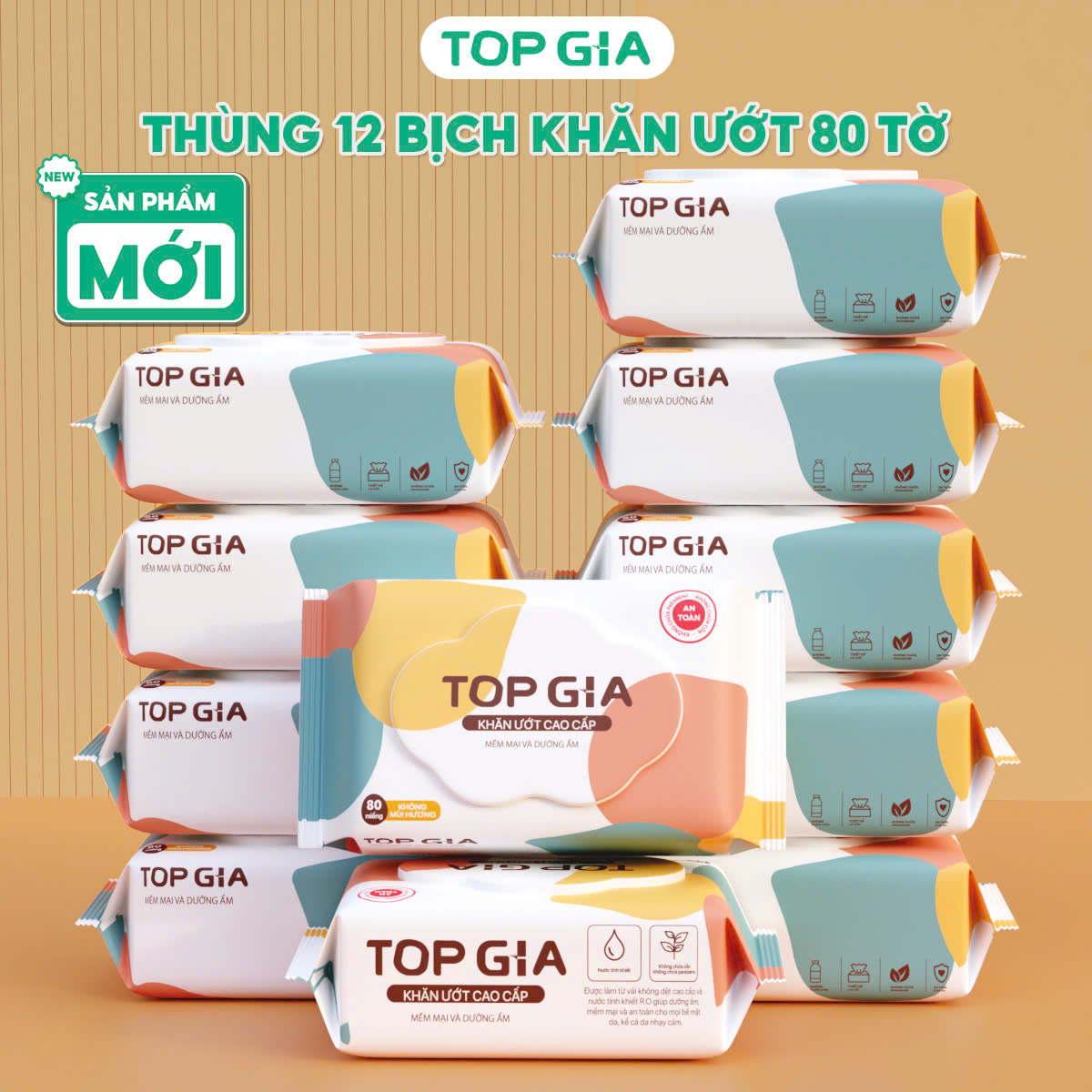 Khăn ướt Topgia 80 tờ 15x20cm mềm mại, không mùi không parabens