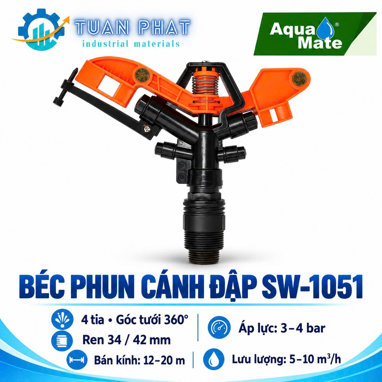 Béc Phun Cánh Đập 4 Tia GYSW1051F – Phun Xa 20m, Tưới Mạnh Siêu Bền