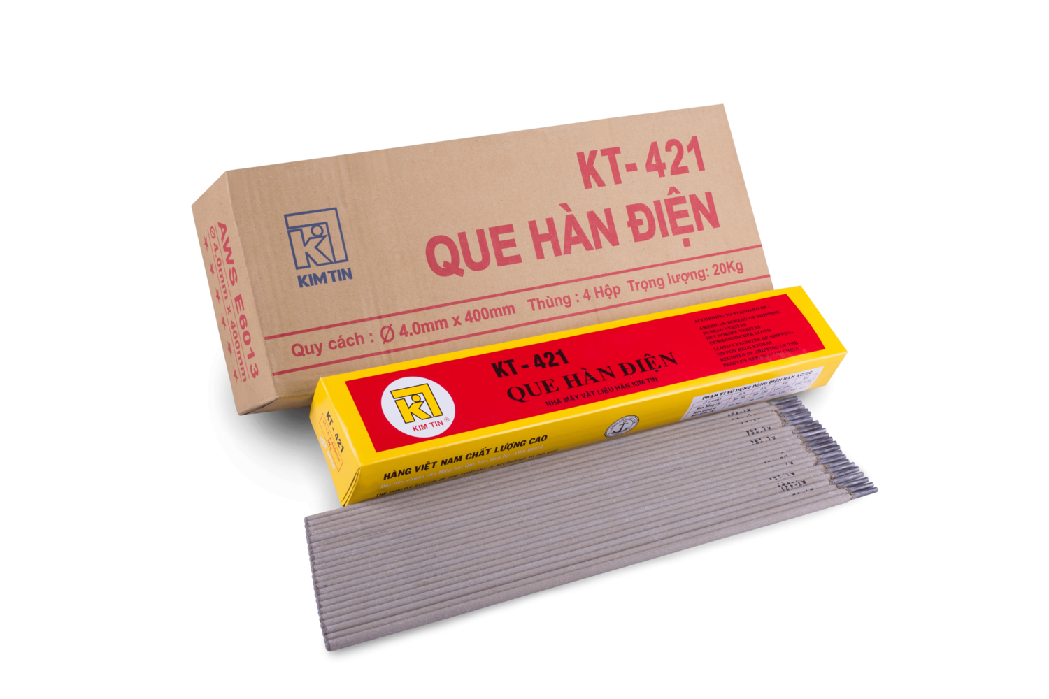 Que Hàn Kim Tín KT-421 2.5mm | Hàn Thép Cácbon – Dễ Bắt Hồ Quang – Mối Hàn Bền Đẹp