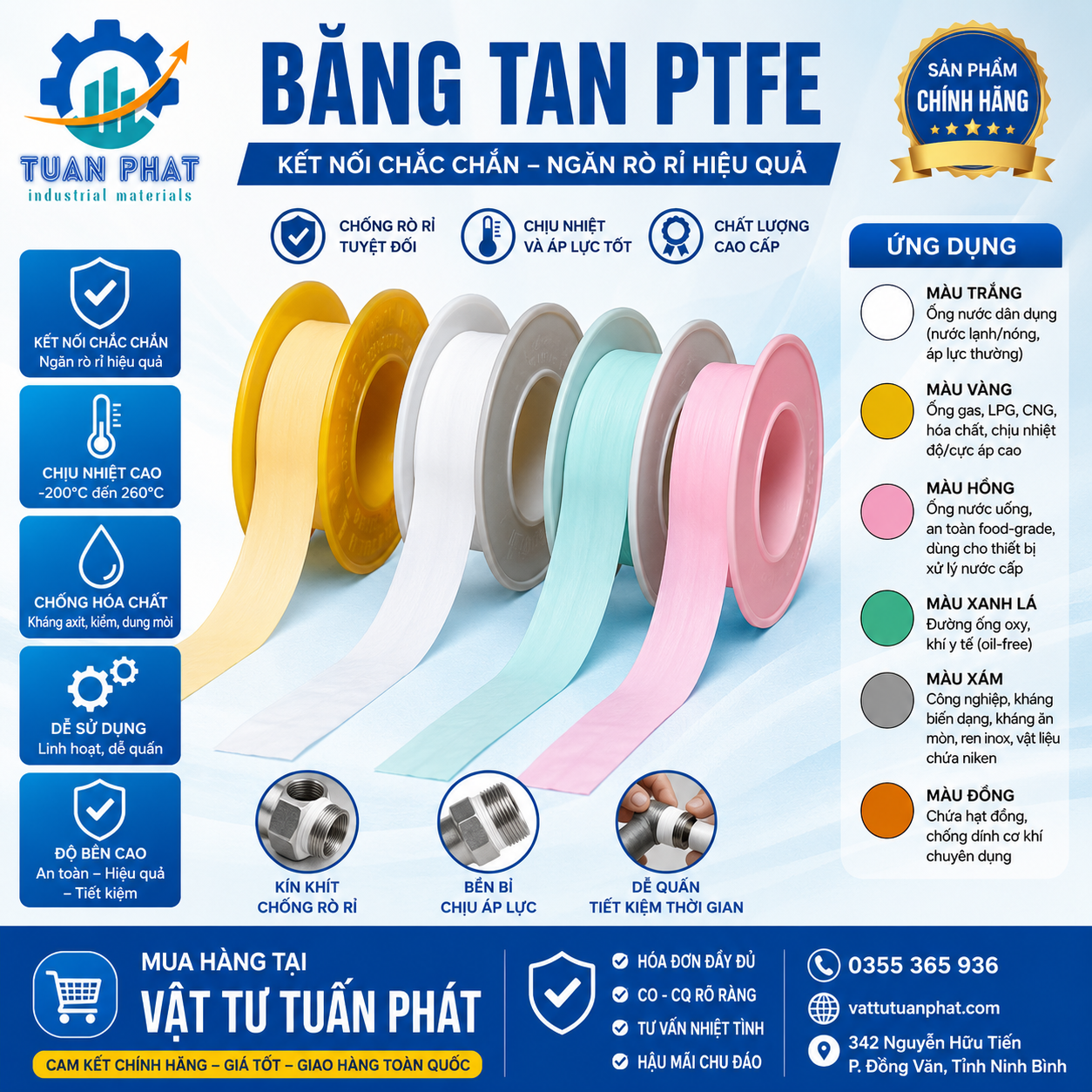 Băng Tan PTFE – Giải Pháp Làm Kín Ren Hiệu Quả Cho Mọi Hệ Thống Đường Ống