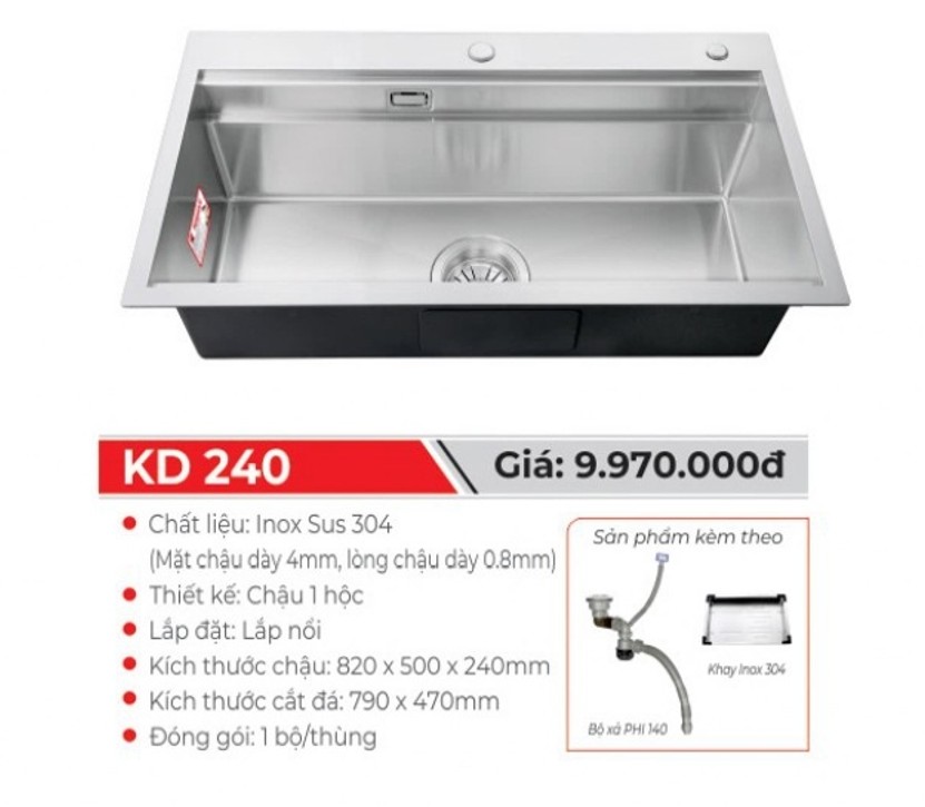 Chậu Rửa Chén Kassani KD240 Inox 304 Cao Cấp