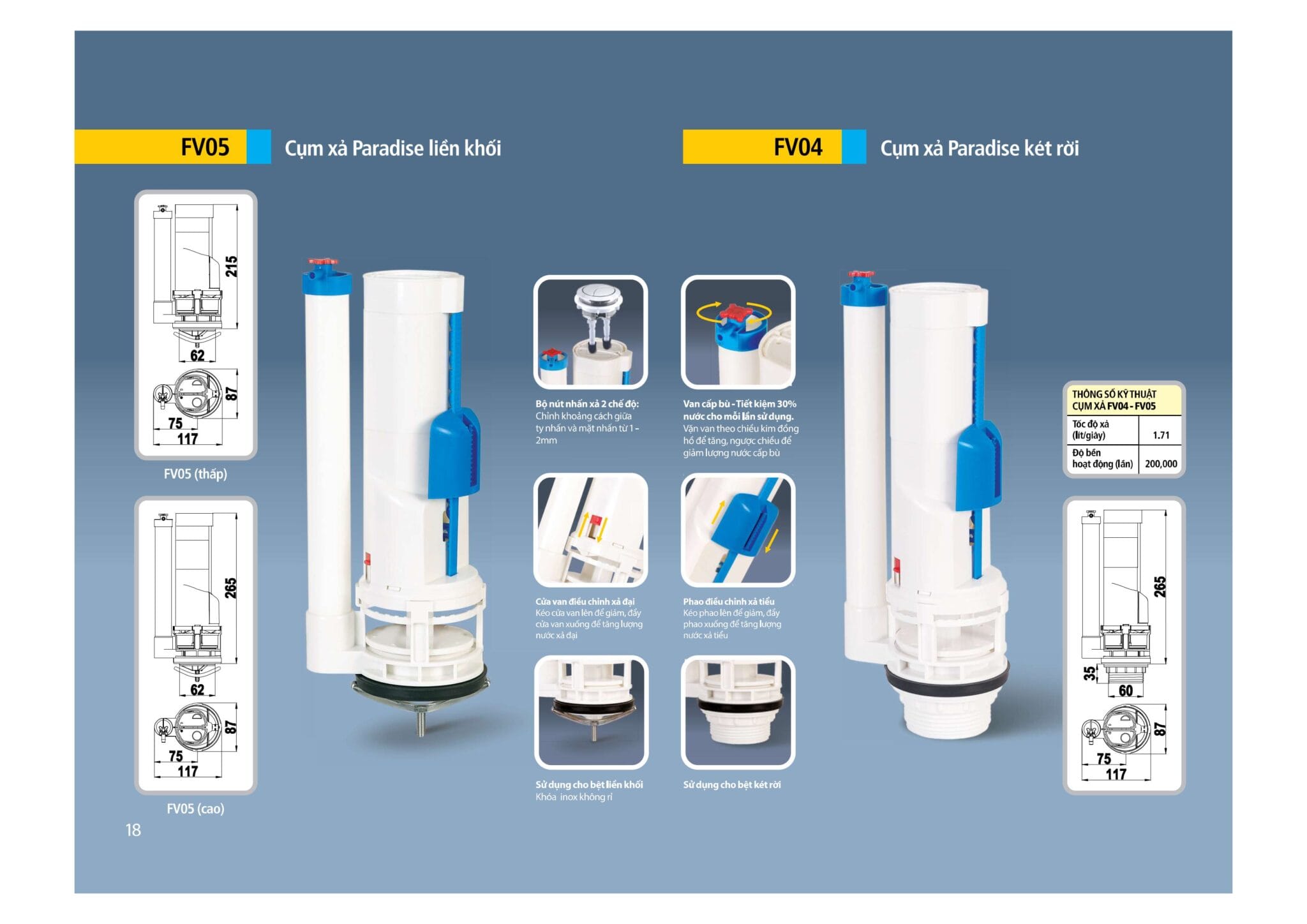 Cụm Xả Paradise Liền Khối FV05 – Xả Mạnh, Tiết Kiệm Nước, Độ Bền Cao