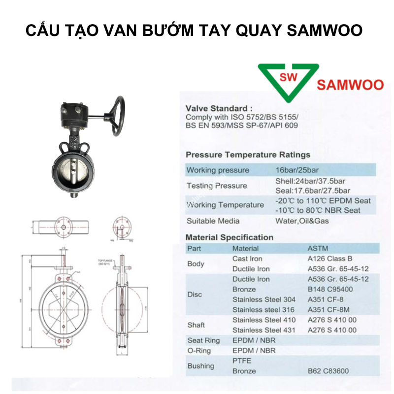 Van Bướm Tay Quay Gang Samwoo – Chính Hãng Hàn Quốc, Giá Tốt