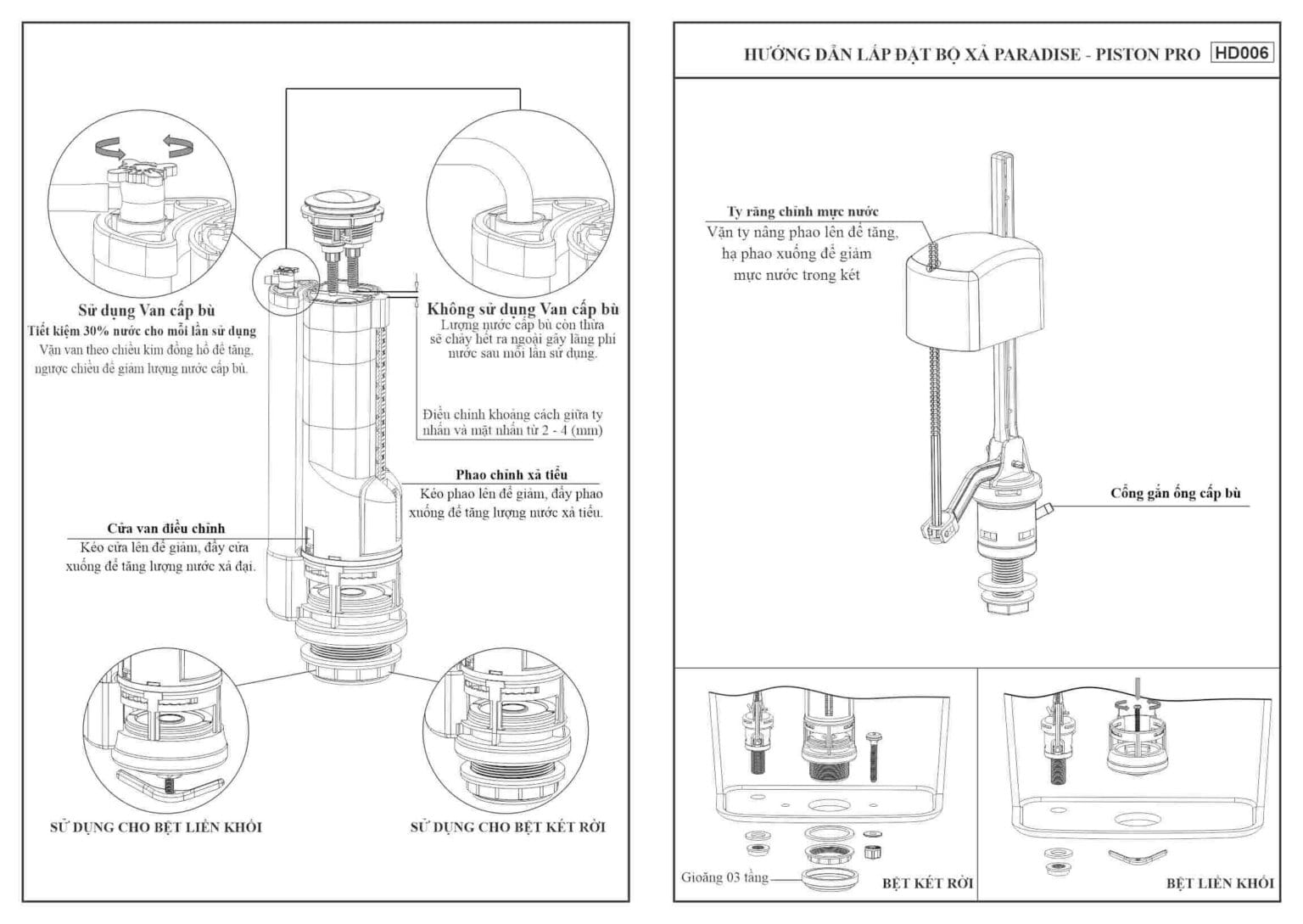 Bộ Xả Paradise LK Piston Pro 2 Nhấn VS0507 – Phụ Kiện Bồn Cầu Cao Cấp, Tiết Kiệm Nước Hiệu Quả