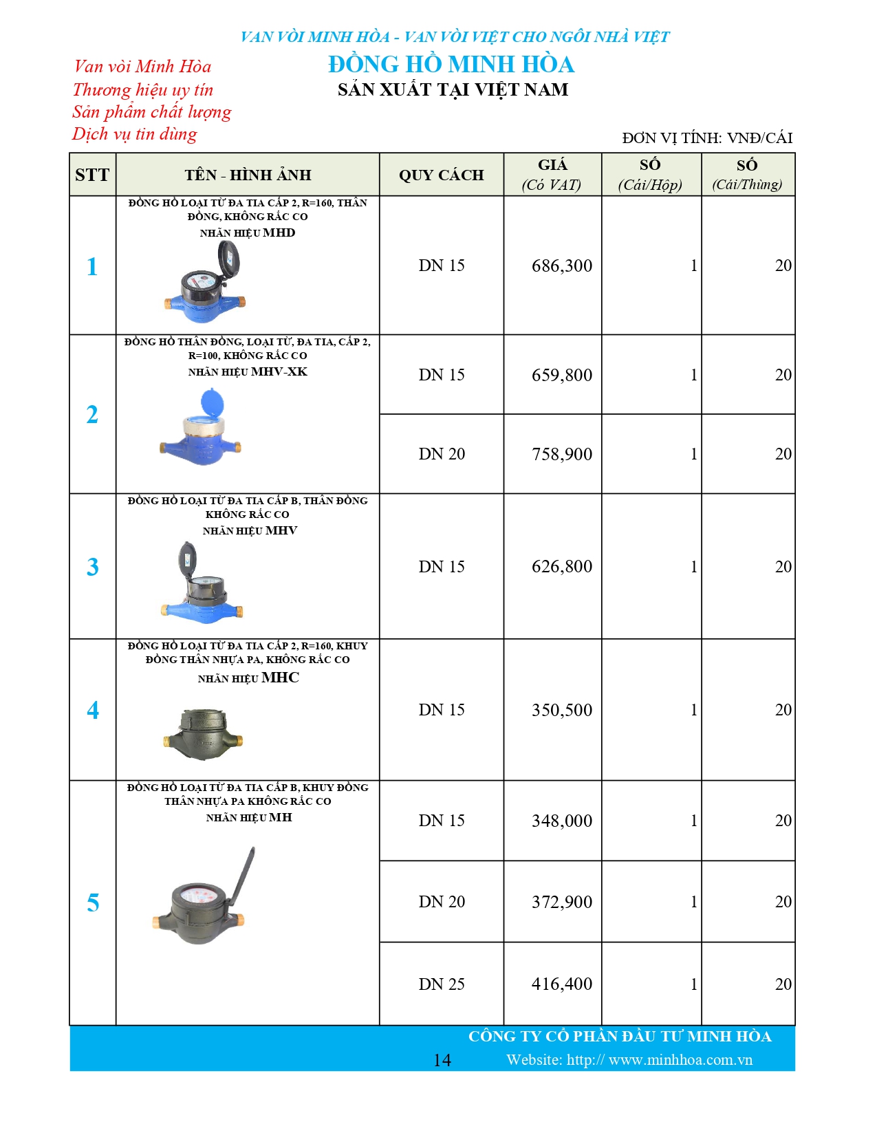 Bảng giá phân phối Van vòi Minh Hòa  2026