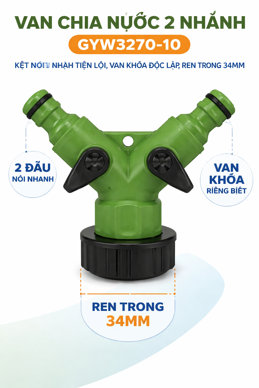Van Chia Nước 2 Nhánh GYW3270-10 – Kết Nối Nhanh Tiện Lợi