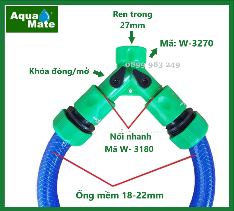 Bộ Chia Nước Chữ Y AquaMate W-3270 – Van Khóa Đôi