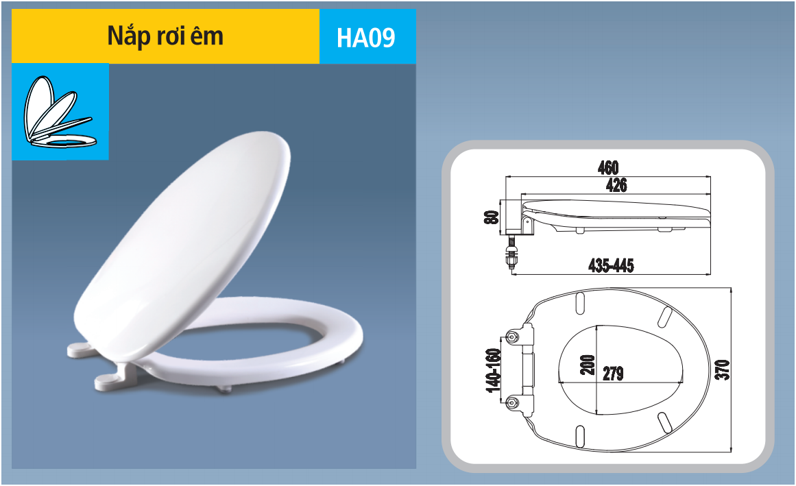 NẮP BÀN CẦU RƠI ÊM HA-09 – NHỰA PP CAO CẤP, BỀN ĐẸP – ÊM ÁI – DỄ VỆ SINH