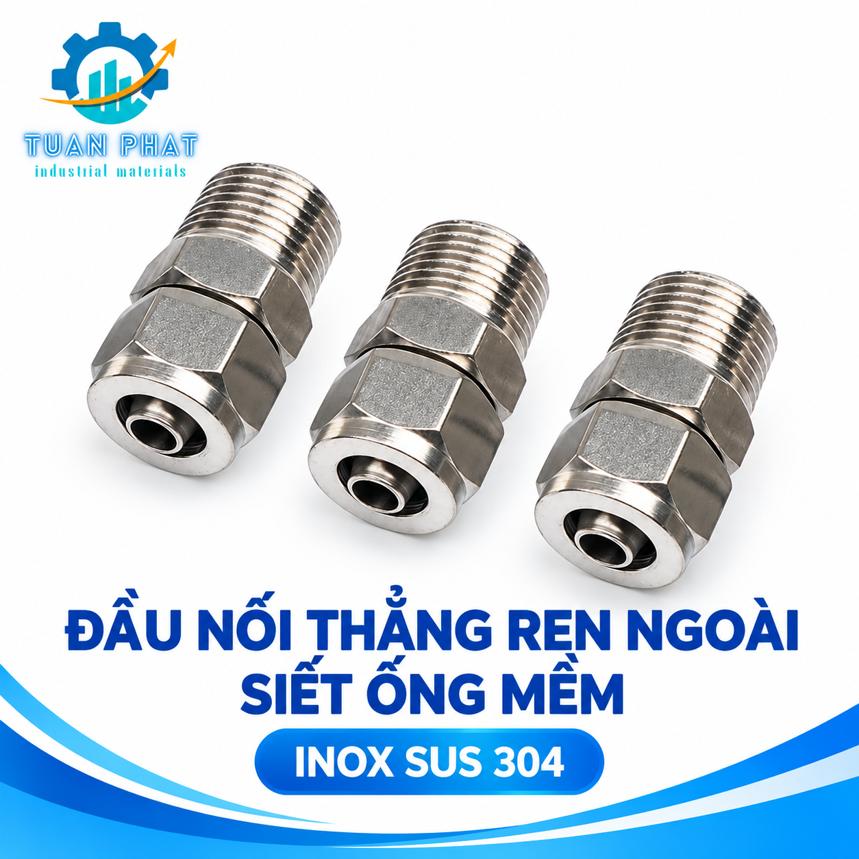Đầu Nối Thẳng Ren Ngoài Siết Ống Mềm Inox 304