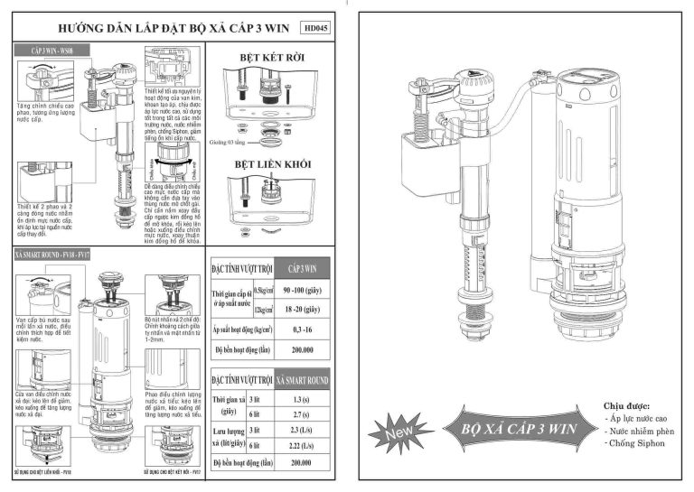 Cụm Cấp 3 Win WS08 Chính Hãng CHA - Hùng Anh | Cấp Nước Nhanh, Bền Bỉ, Chịu Áp Lực Cao