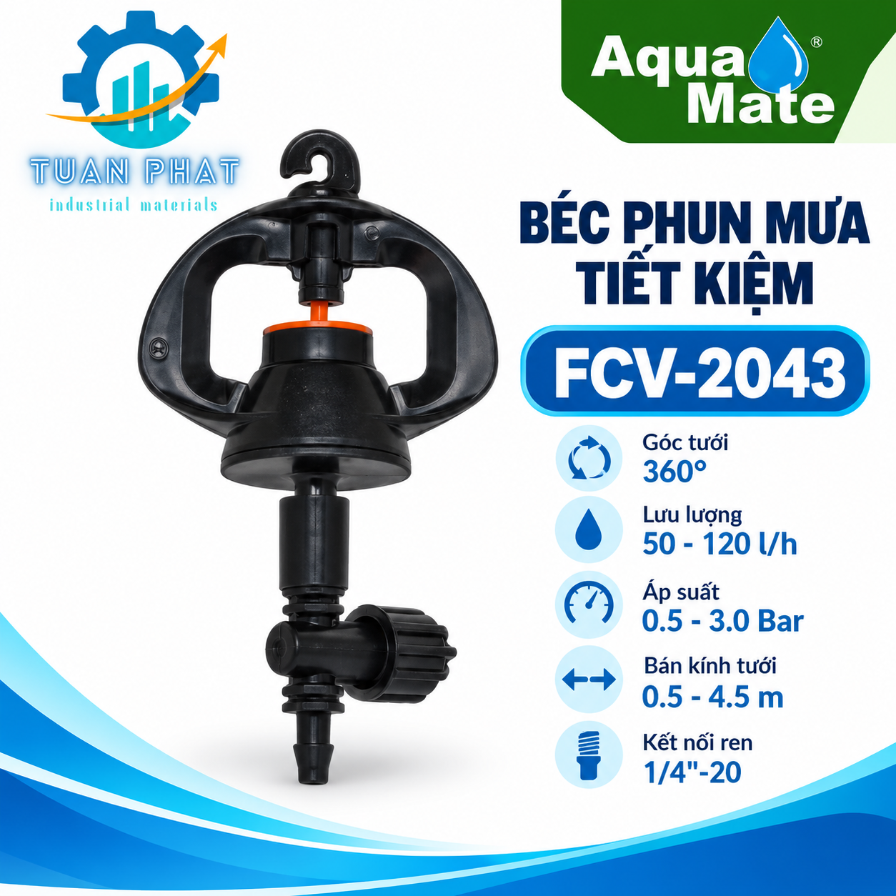 FCV-2043 Béc Phun Mưa Aquamate Góc Tưới 360° – Nhập Khẩu Đài Loan